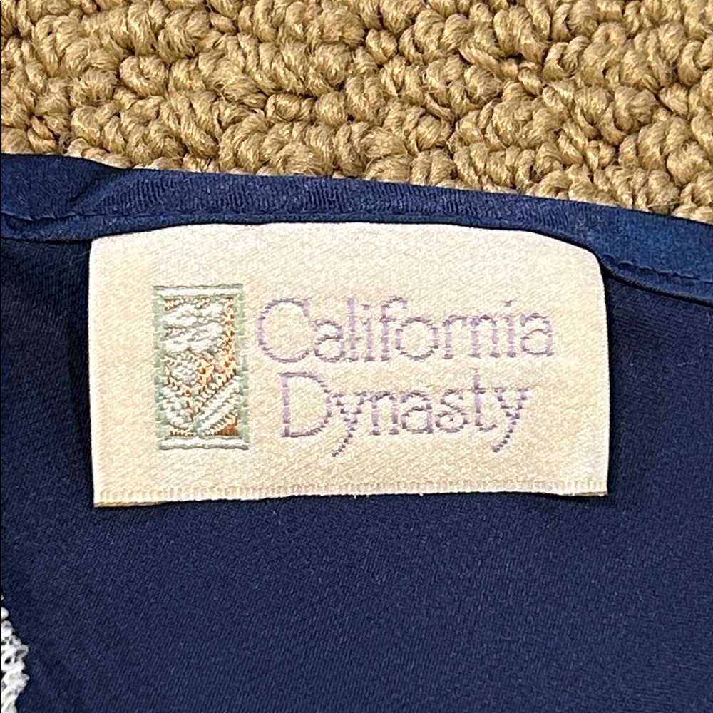 Vintage California Dynasty 2-pc Lingerie & Robe Set Large Navy Blue Lace Satin - Picture 10 of 17